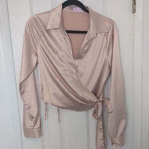 Pink Lily Satin Blush Wrap Top